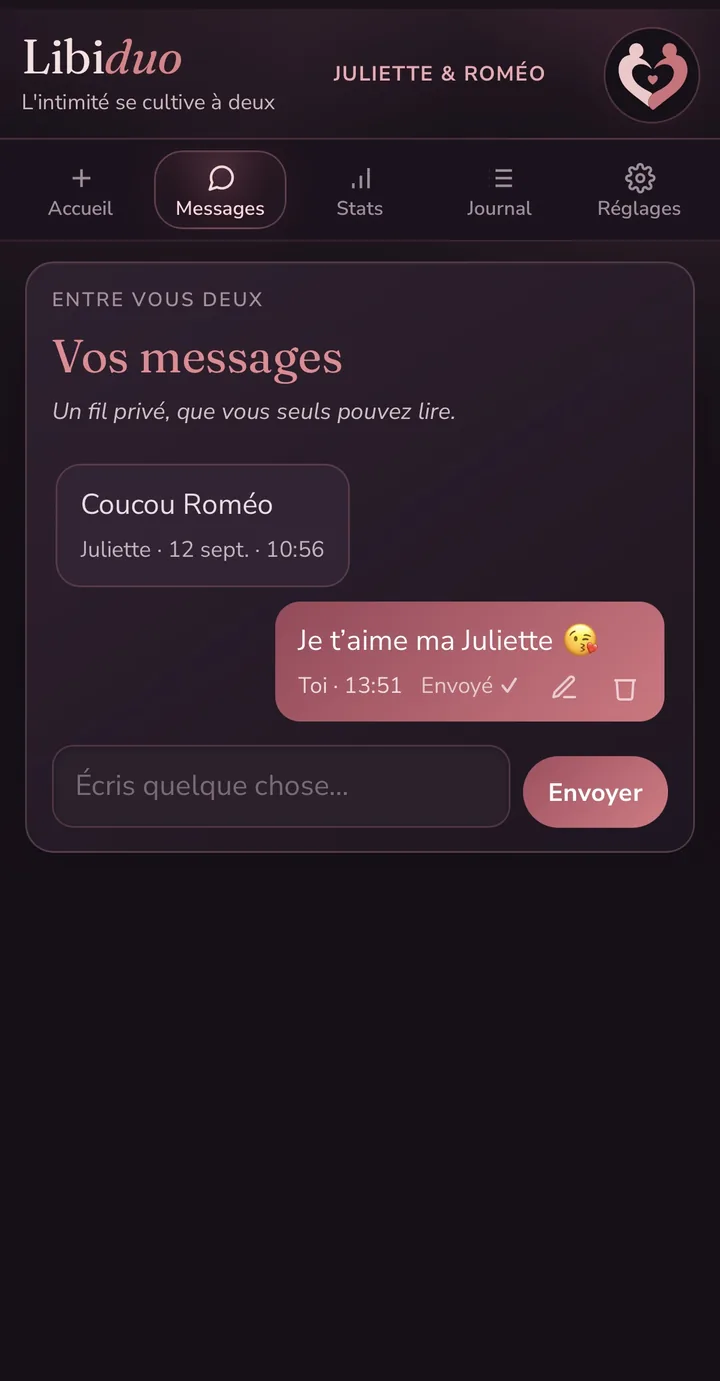 Le fil de messages privé entre les deux partenaires.